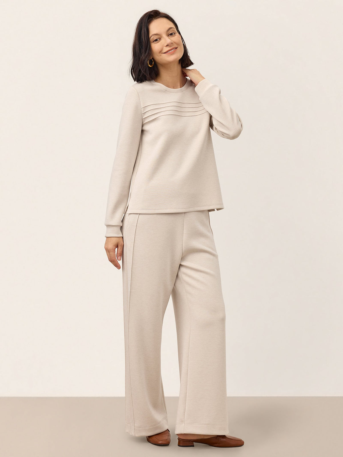 Lyocell Wool Accordion Pleat Long Sleeve Top ORABEL