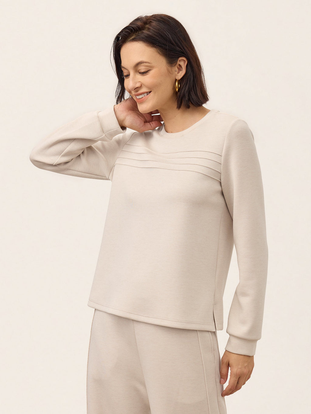 Lyocell Wool Accordion Pleat Long Sleeve Top ORABEL