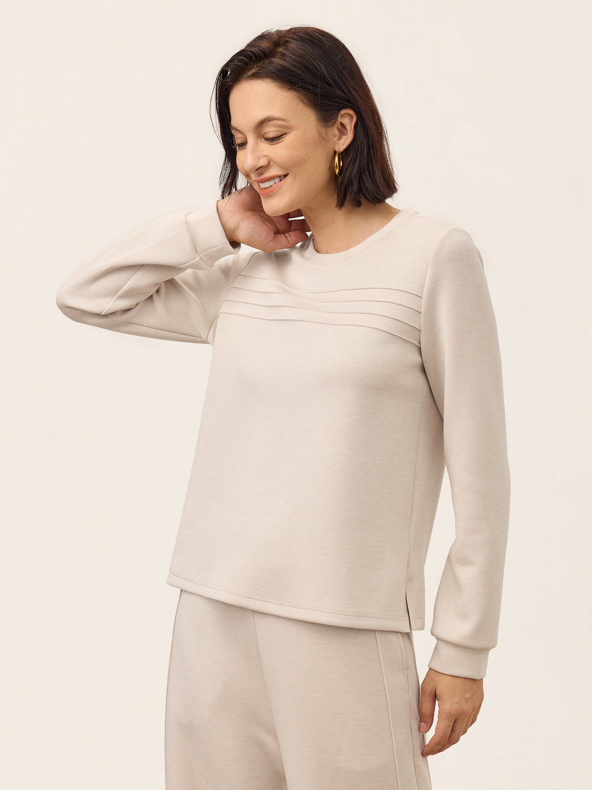 Lyocell Wool Accordion Pleat Long Sleeve Top ORABEL