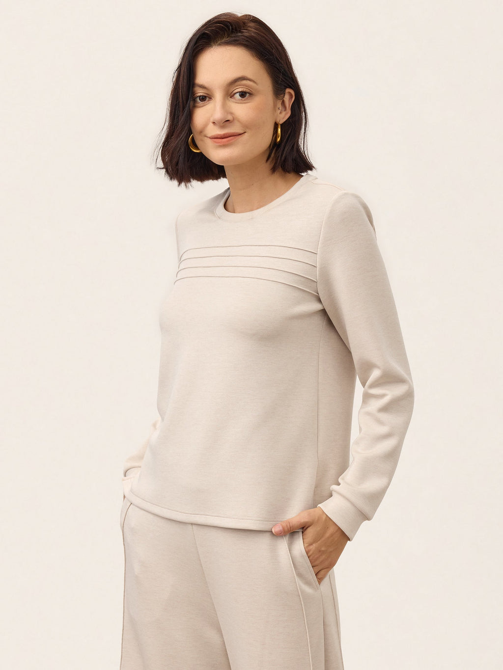 Lyocell Wool Accordion Pleat Long Sleeve Top ORABEL