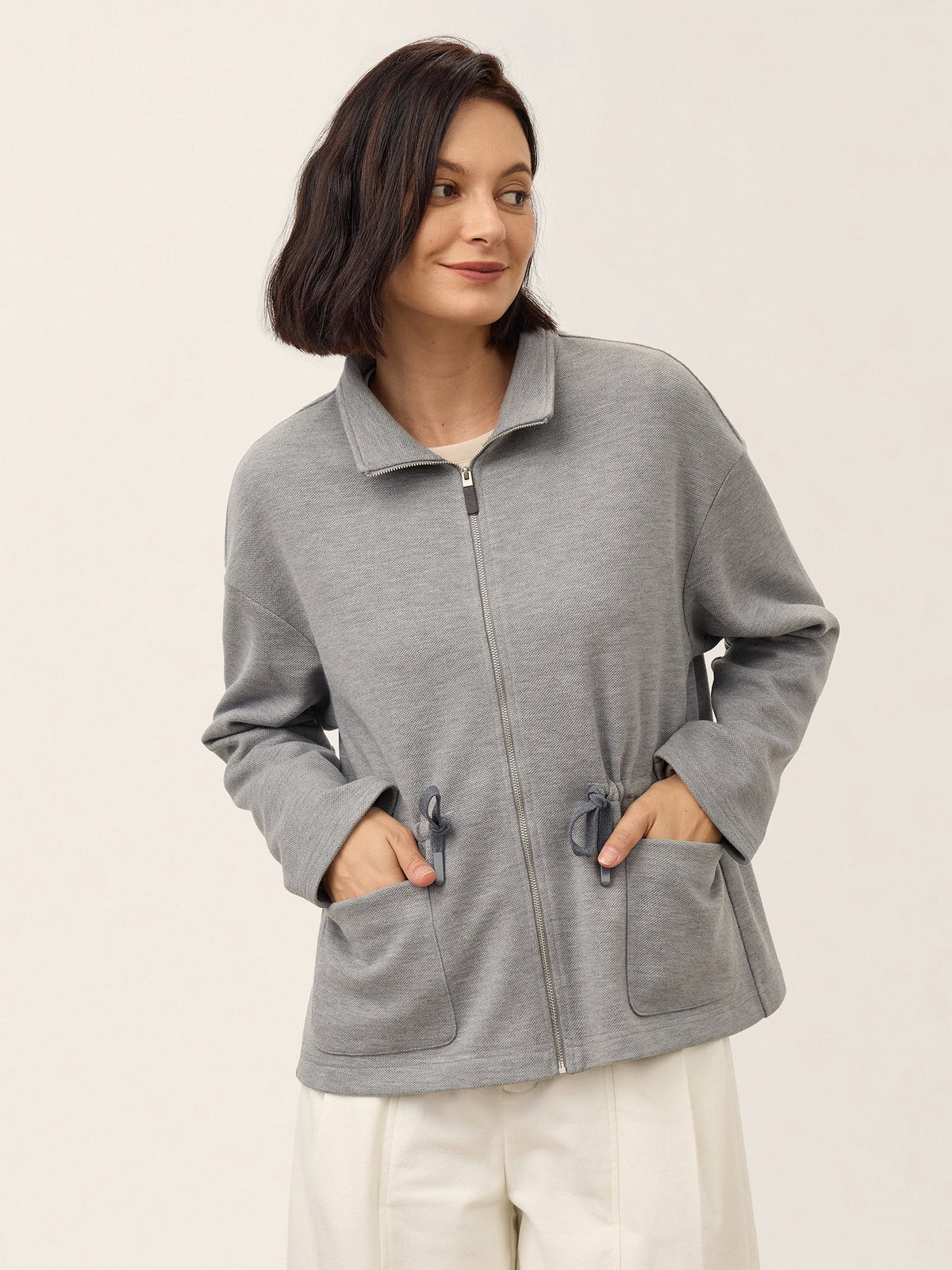 Wool Drawstring Waist Collared Jacket SOLARA