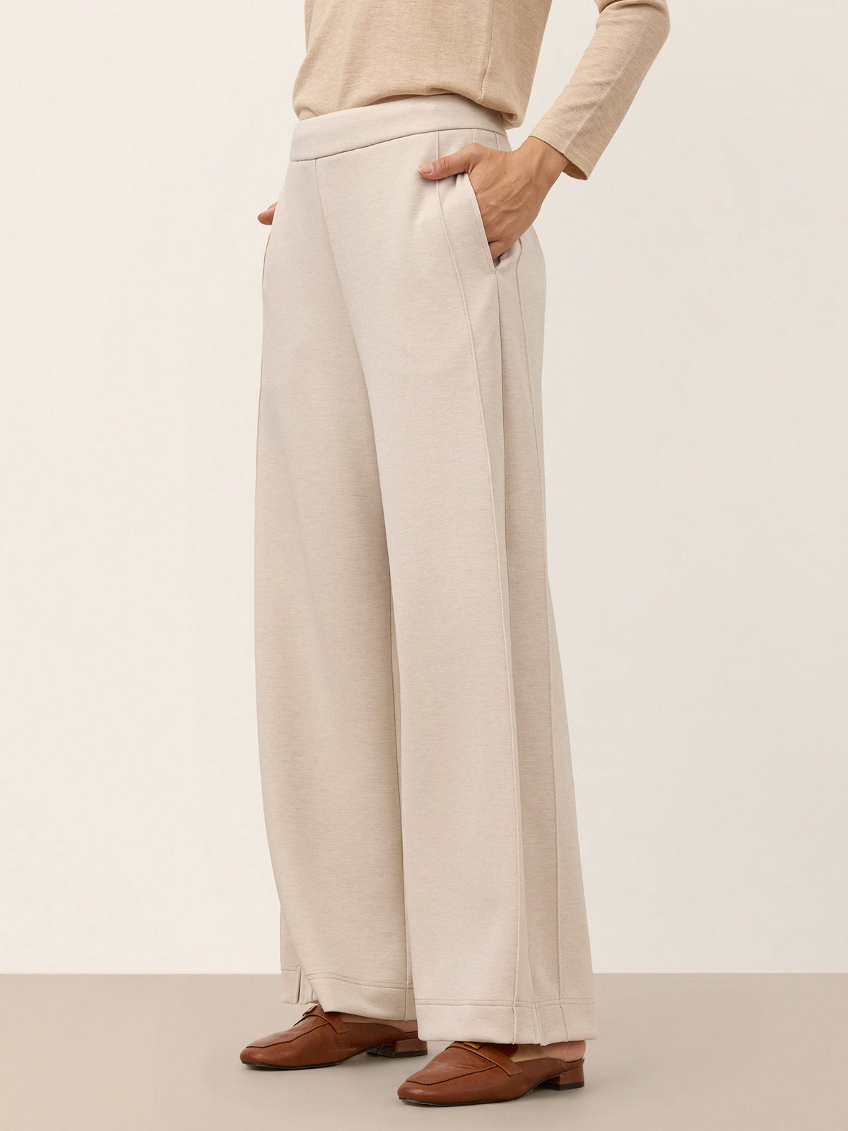 Lyocell Wool Mid Rise Sculpted Seam Straight Leg Pants RAVELLA