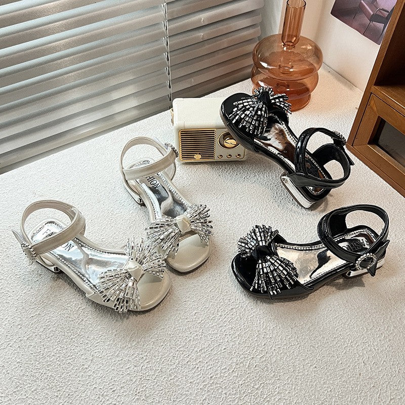 2026 Spring New Girls High Heel Sandals, One Strap Buckle Thick Block Heel Elegant Dress Sandals For Little Girls