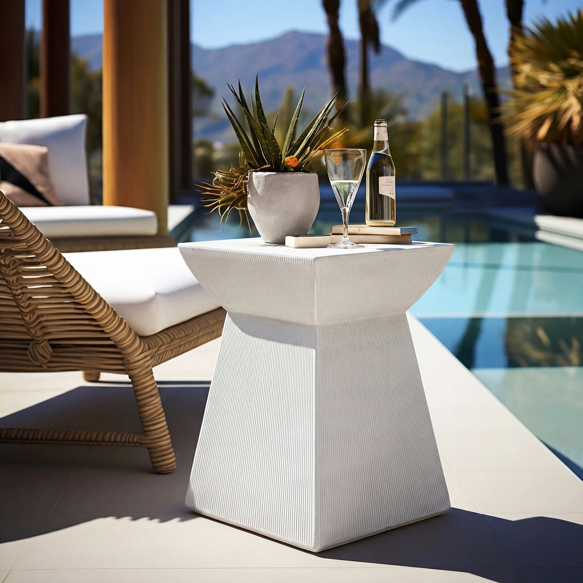 Antique-Textured Magnesium Oxide Outdoor Side Table