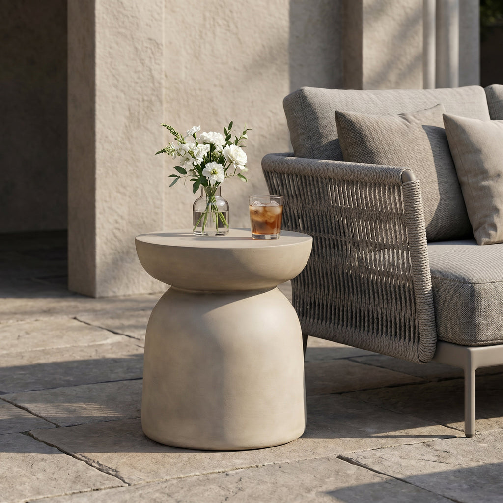 Outdoor Round Top MGO Drum Side Table