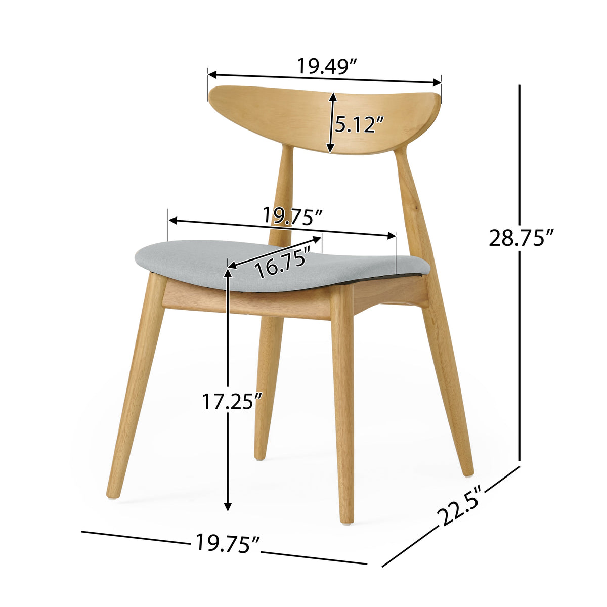 Set of 2 Retro Rubberwood Chairs with Ergonomic Back & Plush Cushions