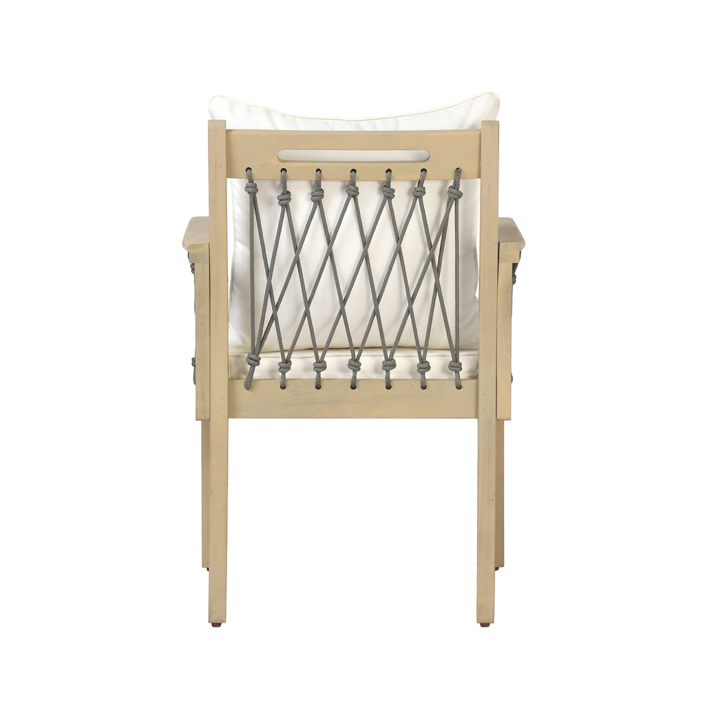 Outdoor Patio Acacia Wood Chairs With Woven Rope Arms (Set of 2)