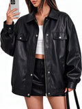 Cross-border European Size Women's PU Leather Short Slim-fit Jacket Spring And Autumn Thin Biker Suit Vertical Collar Jacket Fashion Women's Clothing