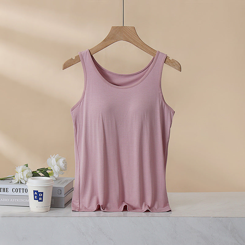 Women's Padded Vest Bra, Inner Layer, One-Piece Camisole, Slim-Fit, Figure-Flattering Modal Underwear For Summer