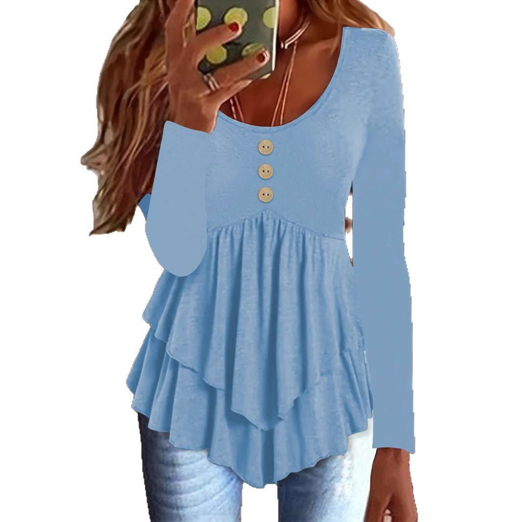 Women's Fashion Three-button Casual Long-sleeved Top