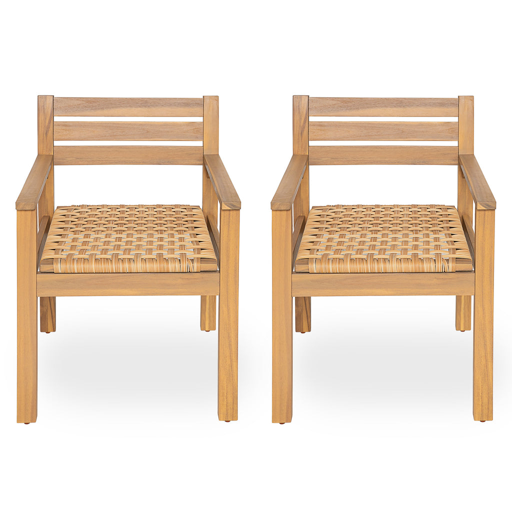 Set of 2 Outdoor Acacia Wood Dining Chairs with Woven Seats