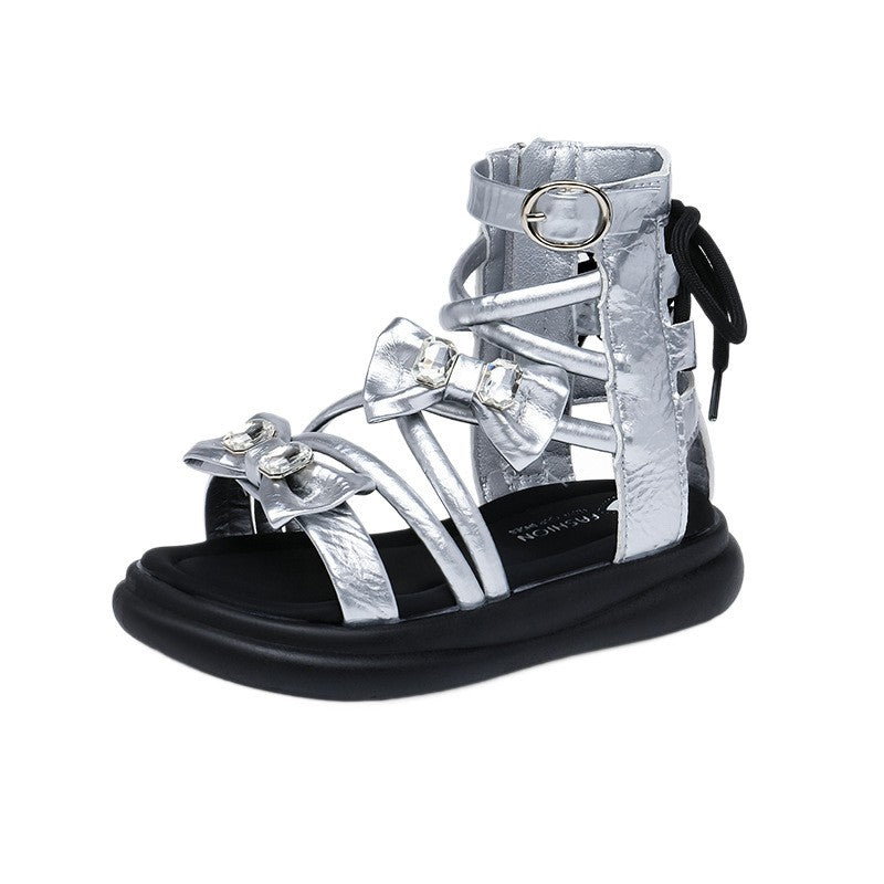 2026 Summer New Girls Roman Sandals, Bow Princess Style Soft Sole Non-slip Kids Roman Boots, Korean Fashion