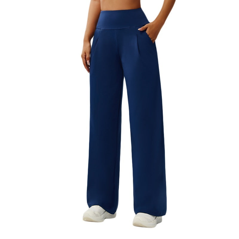 Tummy-control Bare-feel High-waist Yoga Pants Outdoor Straight-leg Trousers