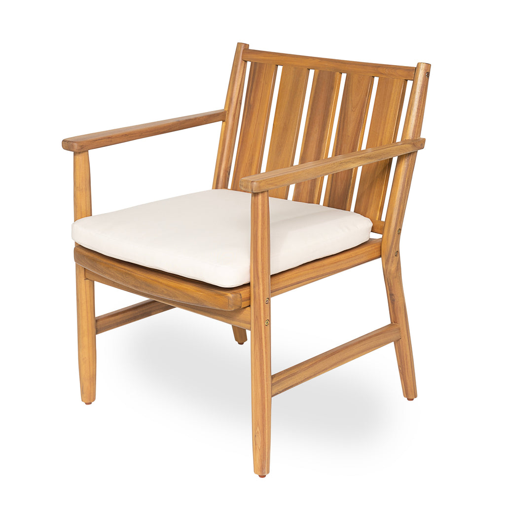 2-Piece Outdoor Acacia Wood Arm Dining Chairs with Removable Cushions