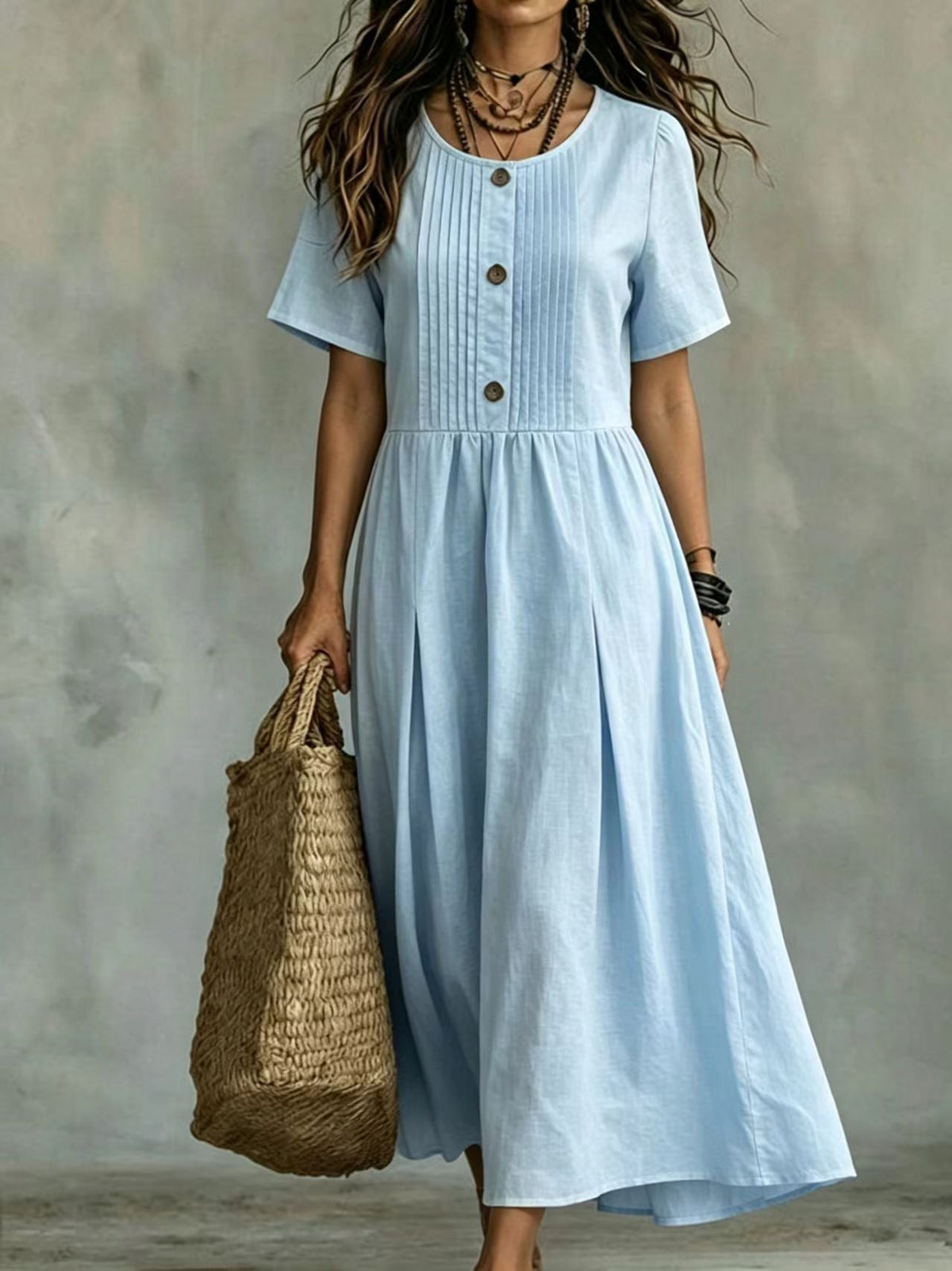 Women's Casual Loose-fitting Short-sleeve Round-neck Dress