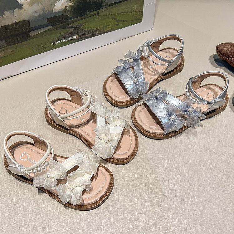 Fairy Style Girls' Baby Princess Sandals, Bow Shaped Children's Roman Shoes, Summer New Style Girls' Beach Shoes