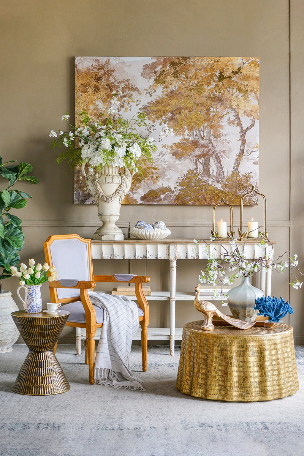 Set of 2 Luxe Distressed Golden Arched Iron Lantern
