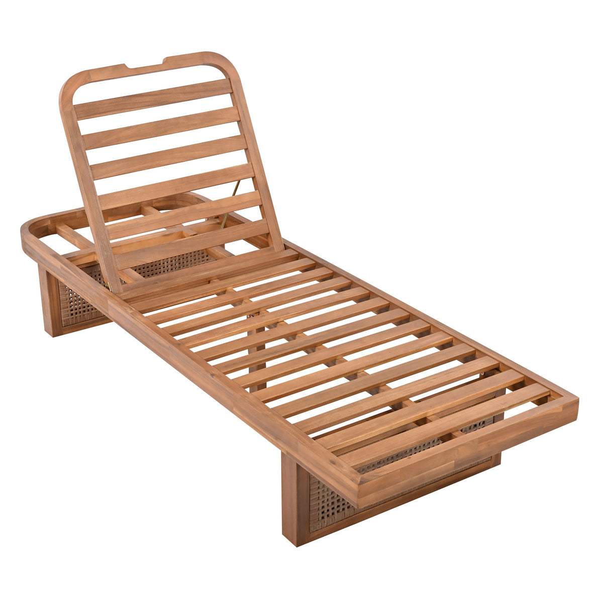 Acacia Wood Lounger with PE Rattan & Cross-Stretcher Side Table Set