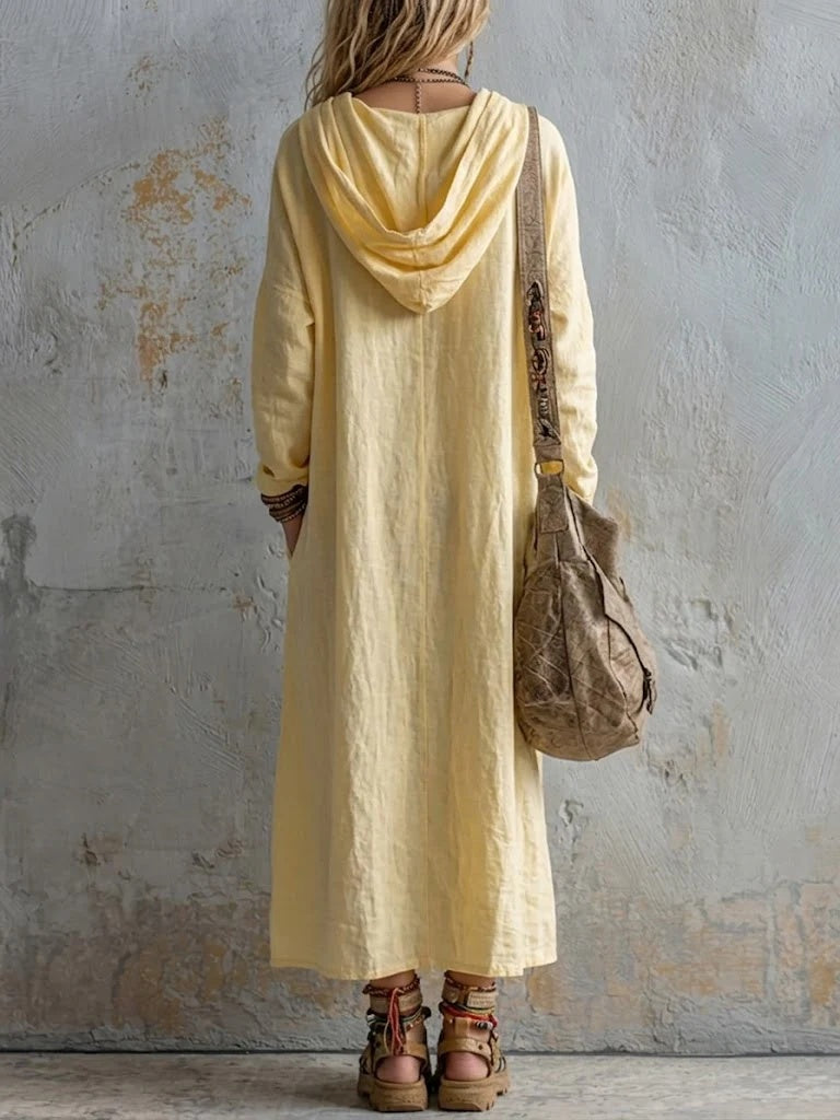 European And American Cross-border 2026 Autumn New Women's Dress, Loose Casual Style With Pockets, Long-sleeved V-neck Hooded Long Dress