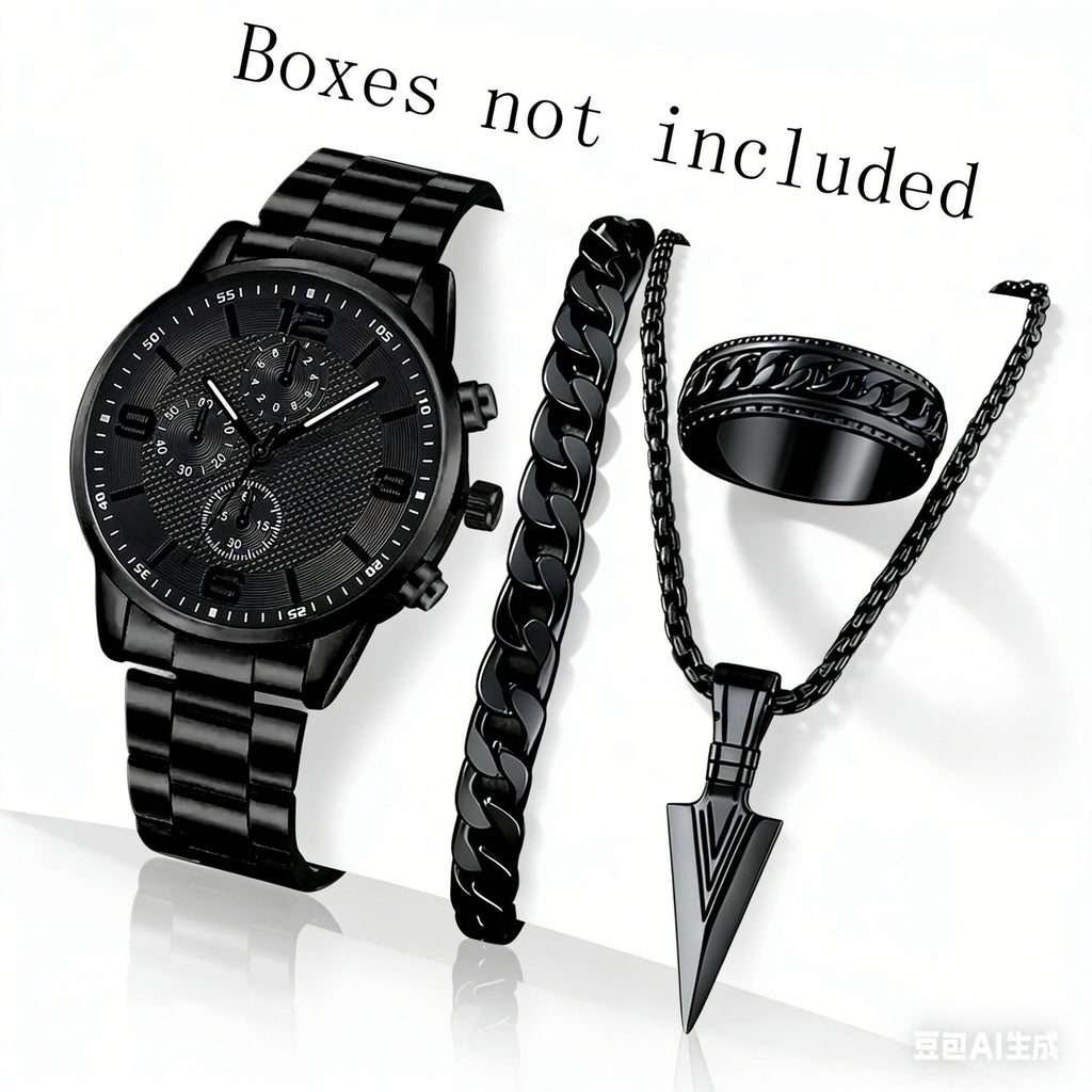 Three-Eye Digital Mens Watch Bracelet And Necklace Set