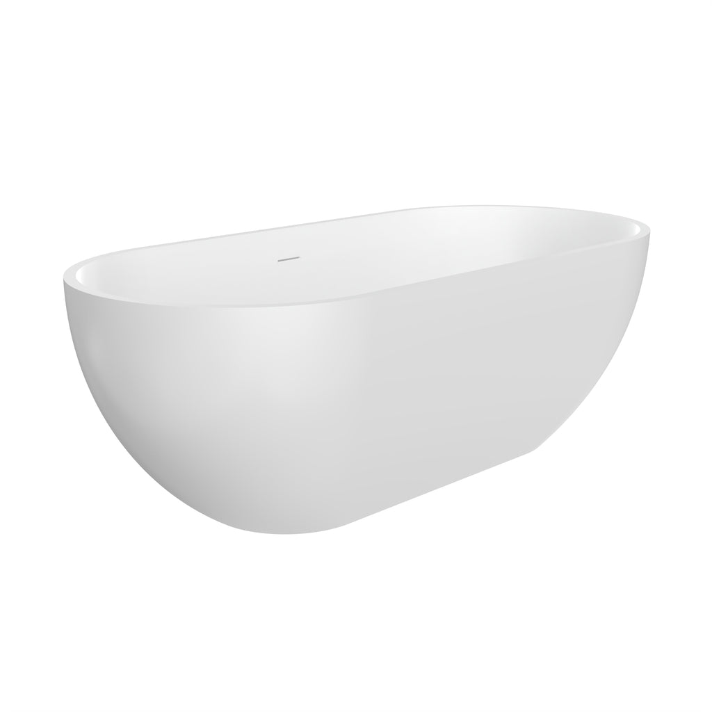 63 Inch Artificial Stone Solid Surface Oval Shape Freestanding Bathtub