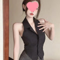 Halter Neck Backless Short Blazer Vest - Women's Sleeveless Tailored Crop Top for Party Club