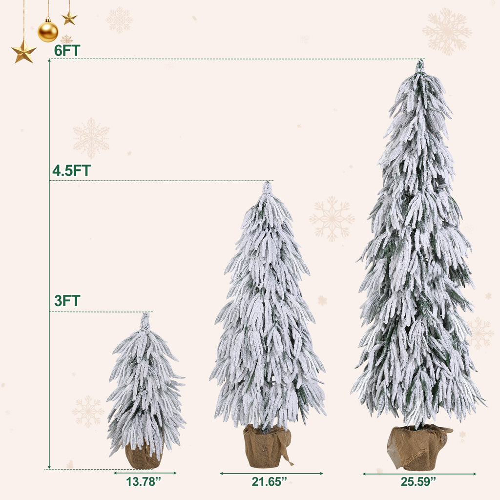 Pre-Lit Flocked Christmas Tree Set of 3 (3FT, 4.5FT, 6FT)
