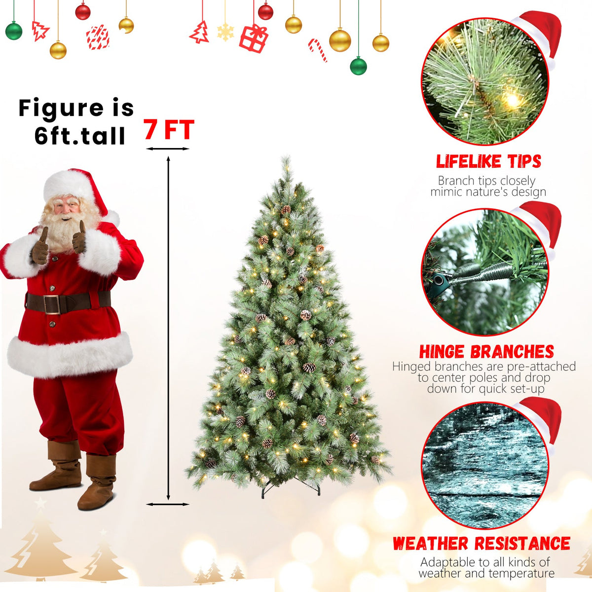 7FT Christmas Tree with 400 Warm Lights