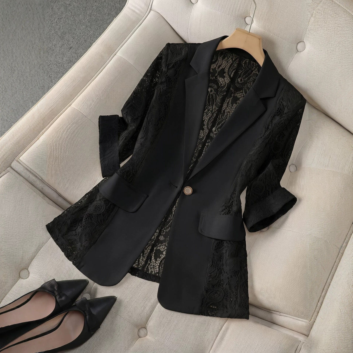 Fashionable Lace-Panel Blazer For Women