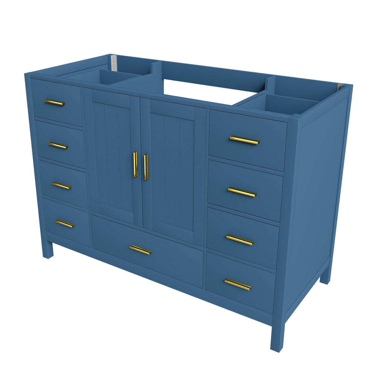 48" Bathroom Vanity Base Cabinet with 2 Soft-Close Double Doors & 9 Smooth Drawers