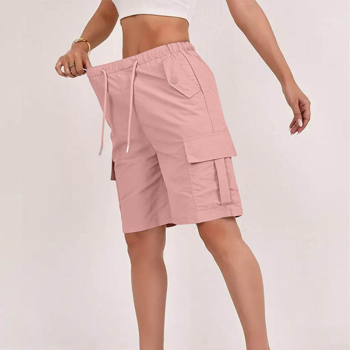 Womens High-waisted Casual Fashion Shorts With Pockets Buttons And A Drawstring