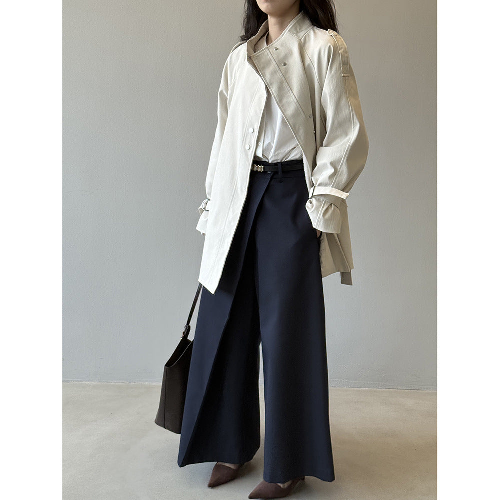 Stand Collar Trench Coat For Women Loose Casual Jacket
