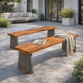 Outdoor Acacia Wood Bench (Set of 2) - Teak Finish