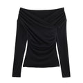 Women's Fashionable All-match Double Pleated Collar Pleated T-shirt Top