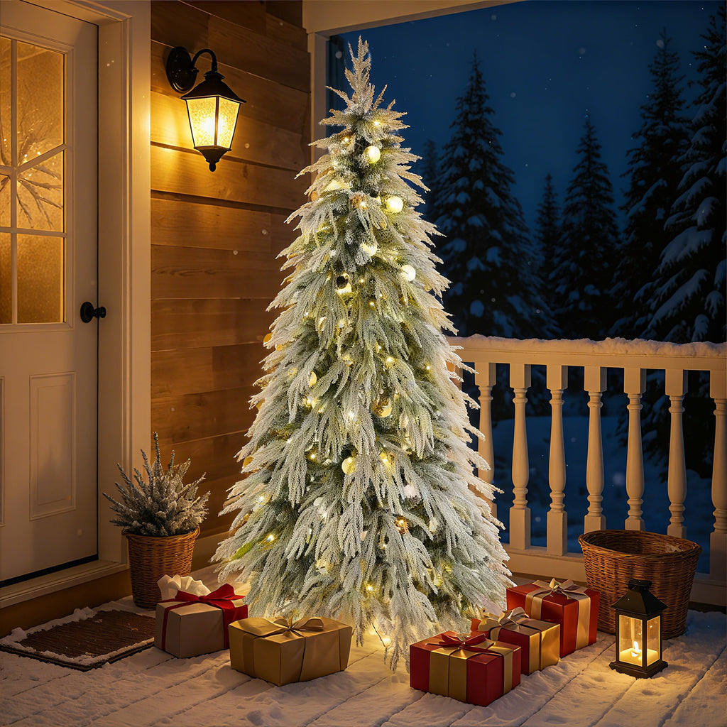 5FT Pre-Lit Spruce Snow Flocked Christmas Tree