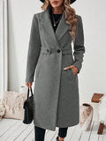 Womens Solid-color Wool Coat With A Lapel And Double-breasted Design