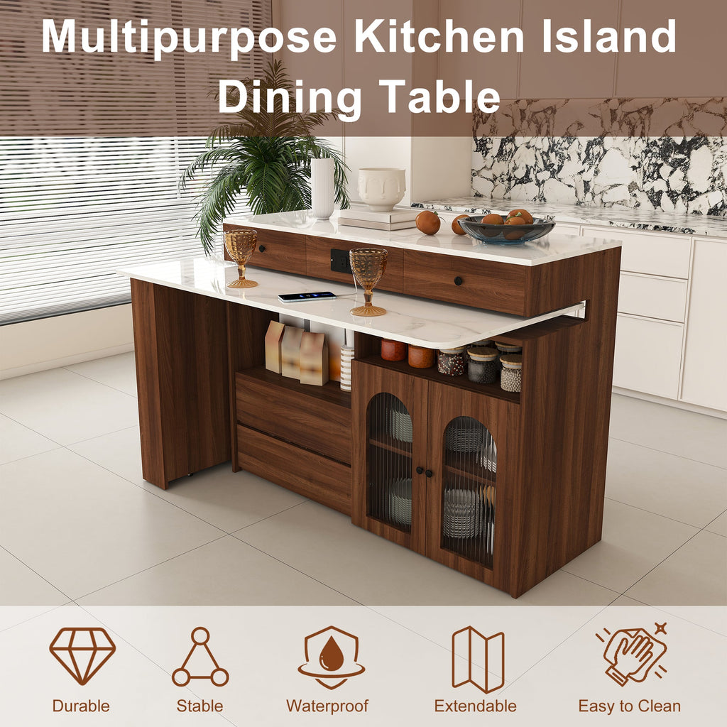 Kitchen Island with Extendable & Rotating Table