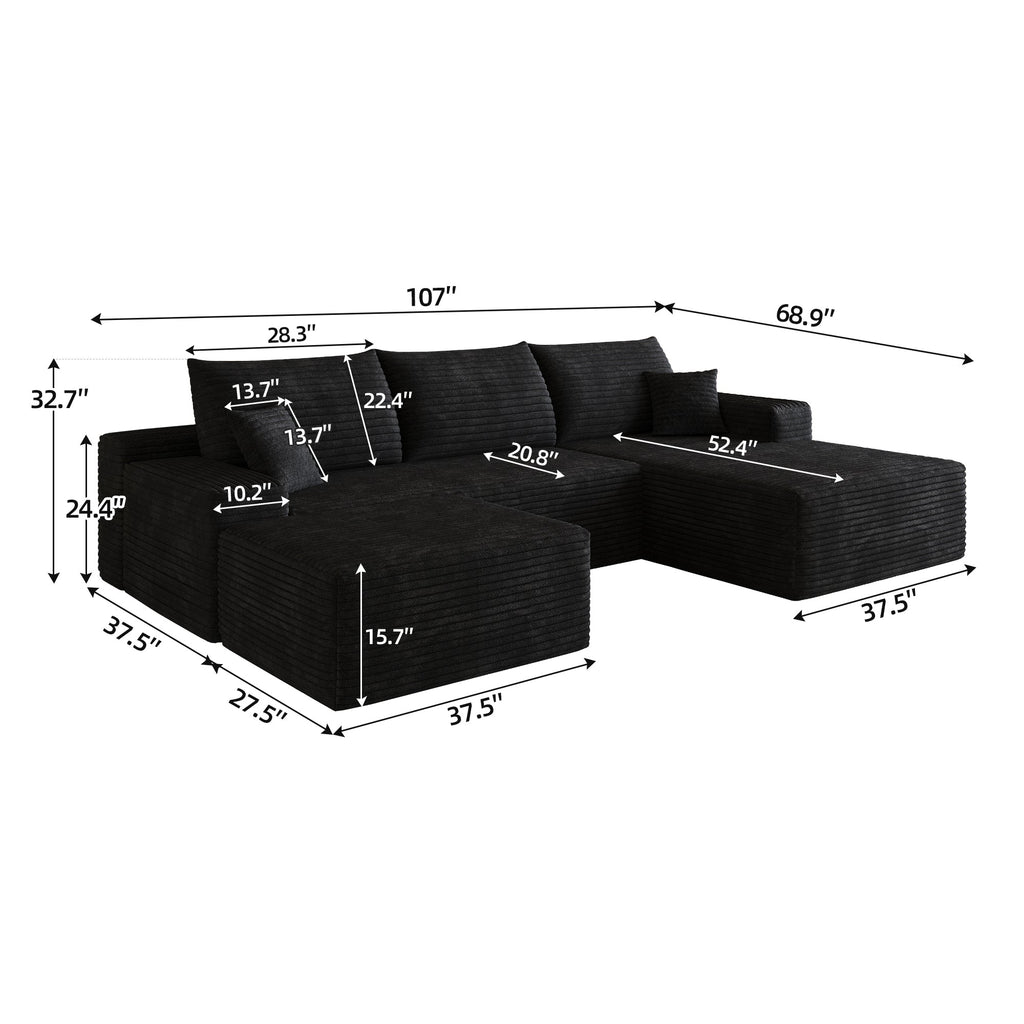 107" Cloud Sectional Sofa with Ottoman