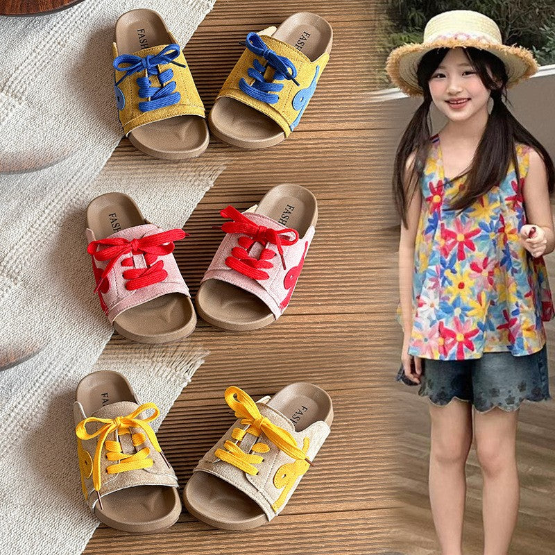 2026 Summer New Girls Platform Slippers, Trendy Casual Non-slip Versatile Outdoor Lace-up Slide Sandals