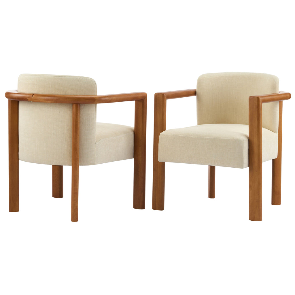 Upholstered Fabric Armchair with Walnut Frame