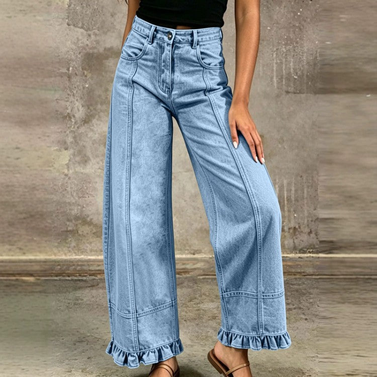 New Stylish Casual Loose-fit Wide-leg Denim Pants For Women
