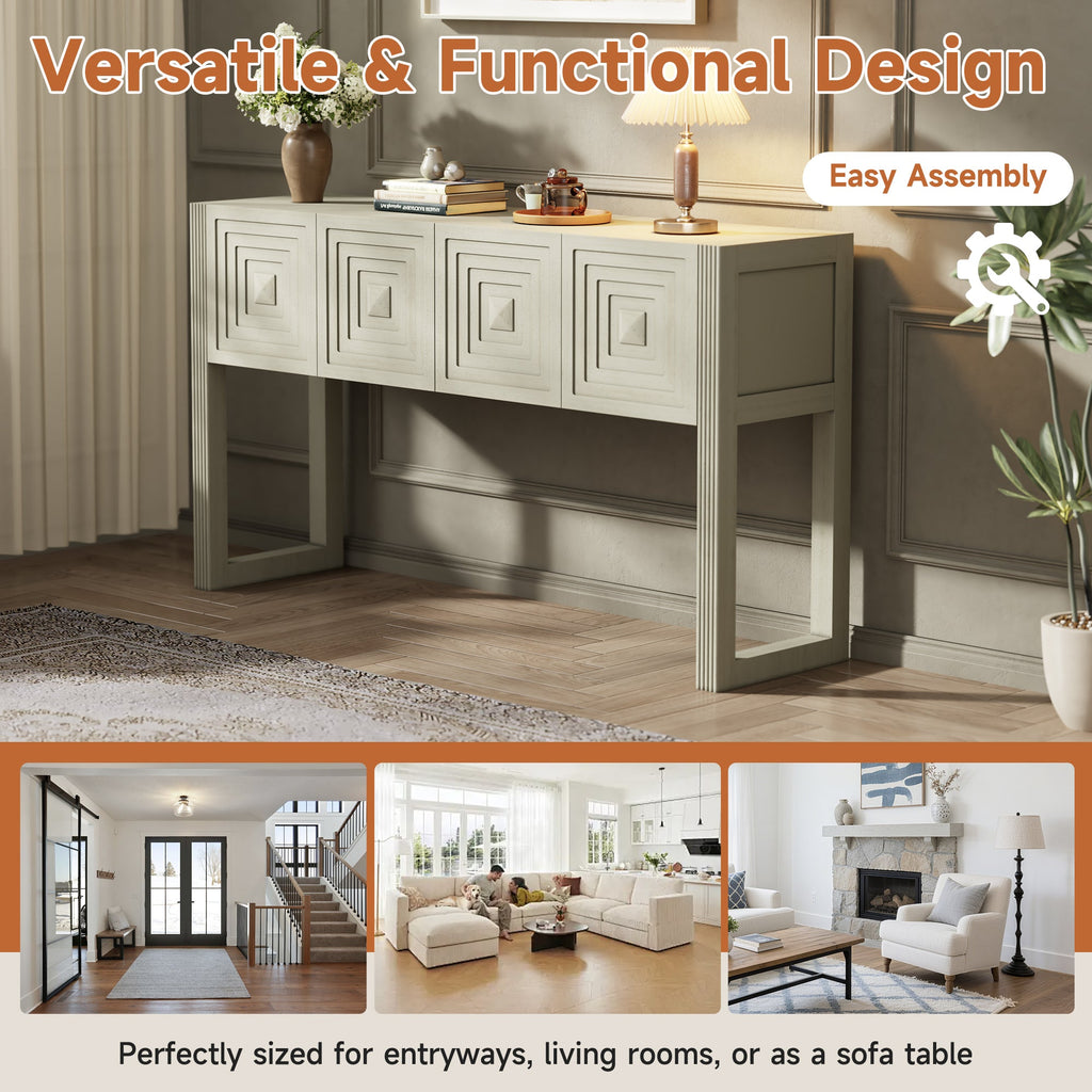 Geometric Carved Console Table with 3 Soft-Close Drawers