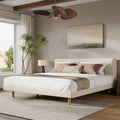 Beige Chunky Headboard Bed Frame