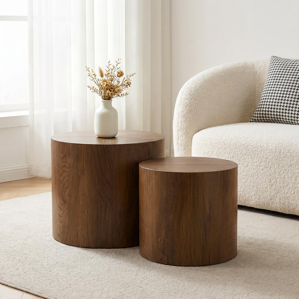 Nesting Coffee Table Set of 2 Round Wooden Coffee Tables