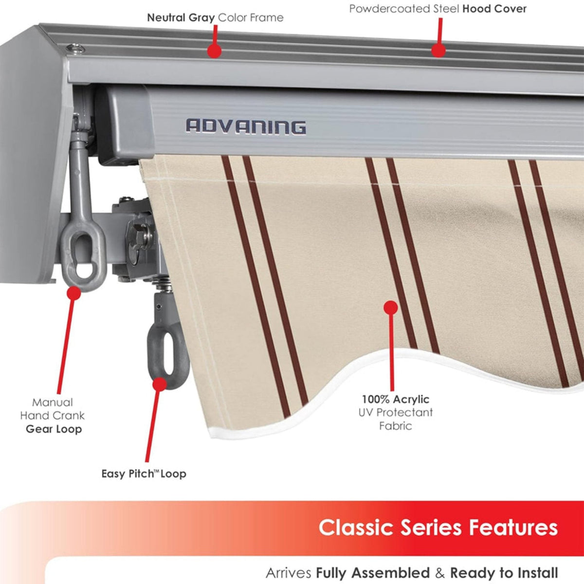 Advaning Classic Series Fully-Assembled Retractable Sun Shade Canopy Awning (SAK92851)