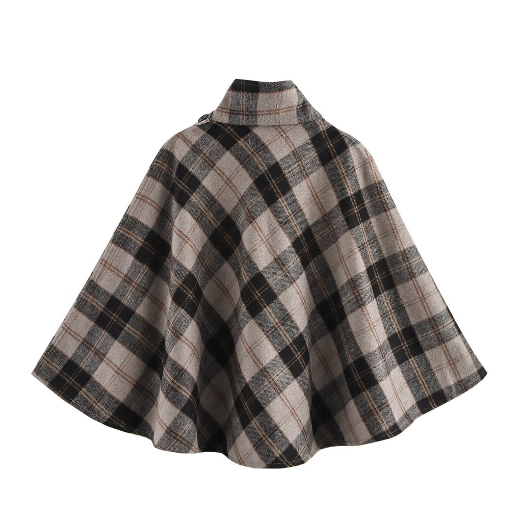 Womens Blended Fabric Plaid Cape Coat