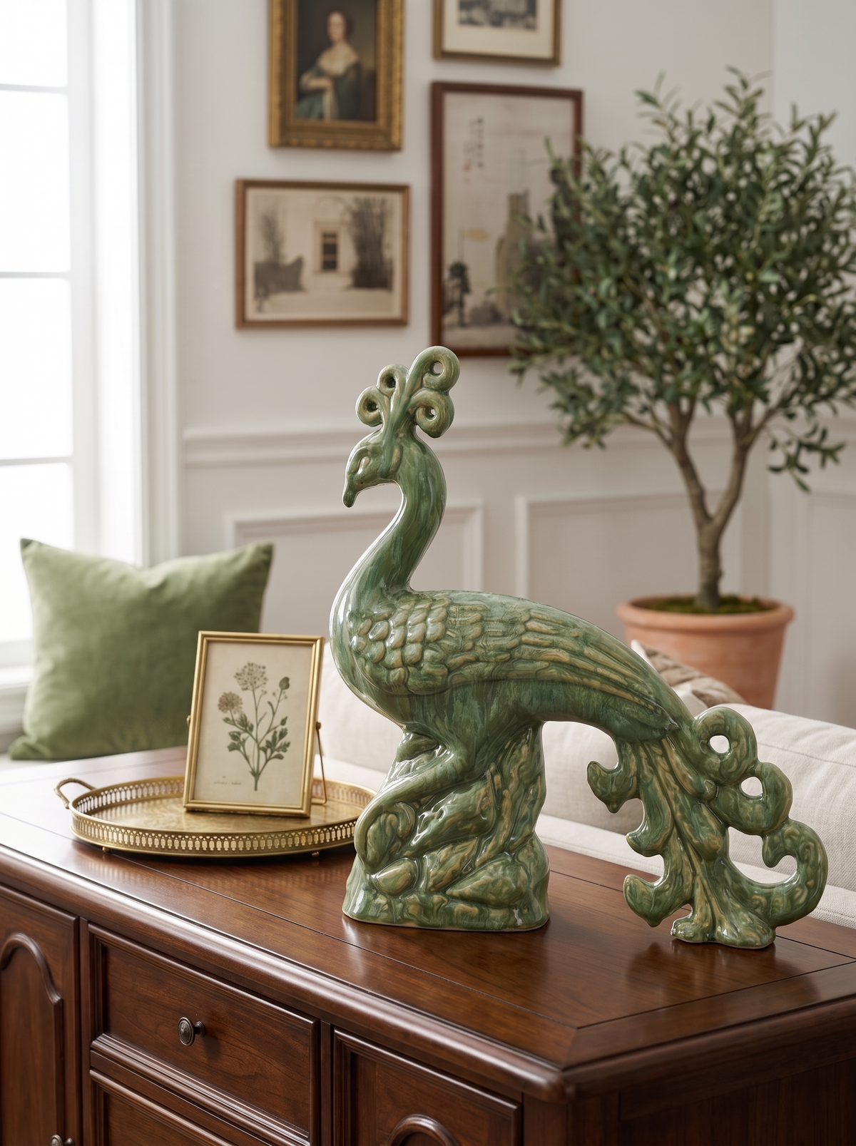 Ceramic Peacock Sculpture
