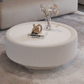 White Round Fluted Coffee Table with Hidden Storage