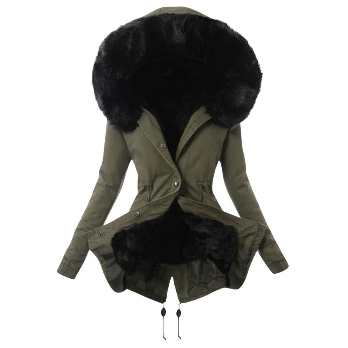 Womens Winter Warm Faux Fur Collar Zip-Up Long-Sleeve Coat