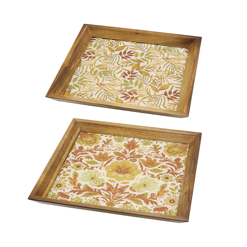 Set of 2 Square Acacia Wood Mirrored Tray